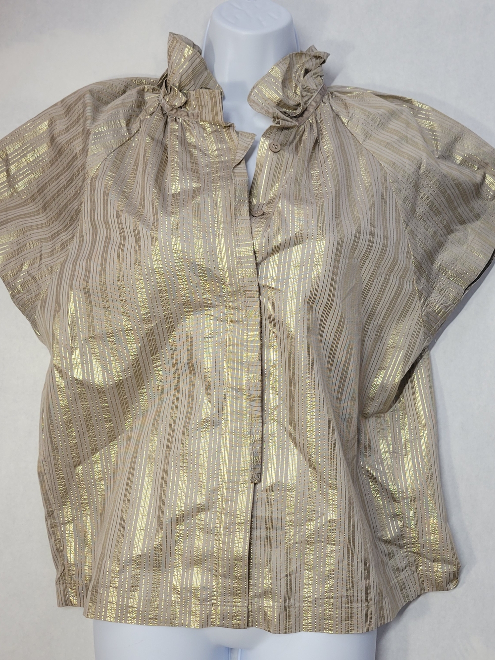 A Shirt Thing Striped Stella Gold Metallic Ruffle Blouse Size Medium